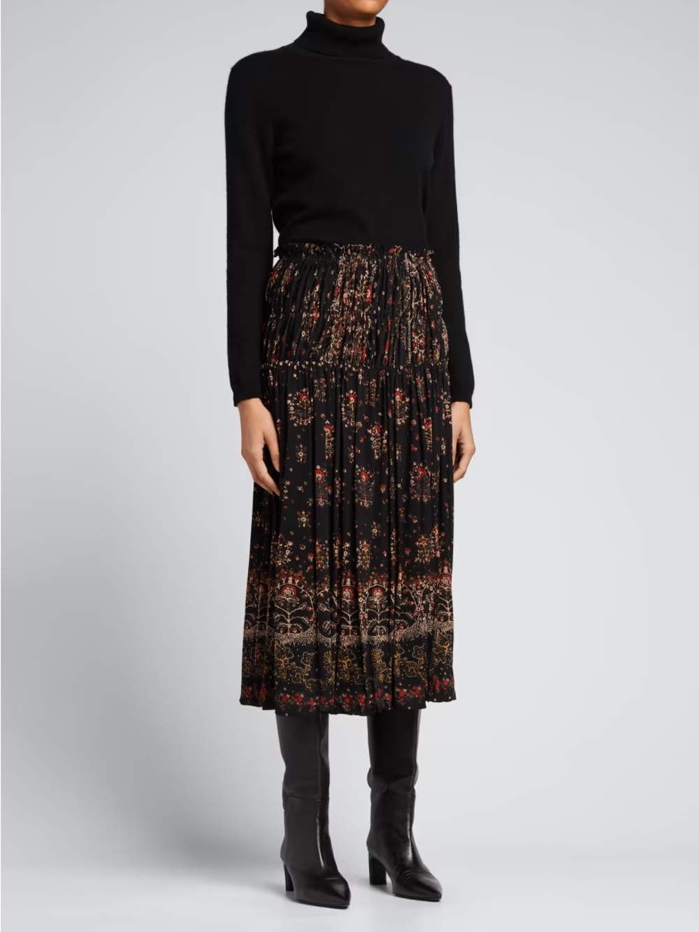 REBECCA TAYLOR • Gossamer Fleur Mesh Skirt black floral print - Large midi